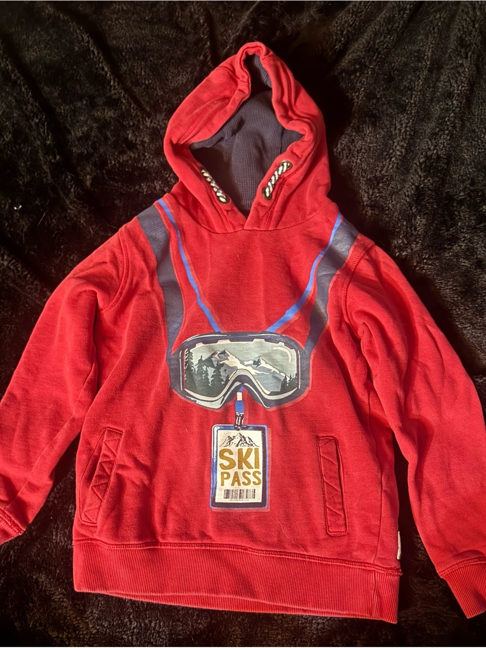 Fat Face Red Kids Hooded Sweatshirt with Ski Goggle Graphic